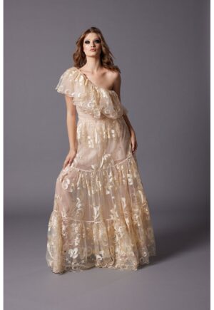 Rochie evazata cu slit lateral Alfabeta - Bej