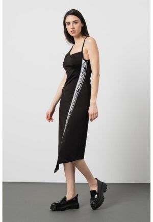 Rochie midi asimetrica cu banda logo - Alb/Negru