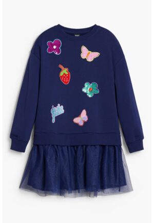 Rochie evazata cu maneci lungi - Albastru indigo