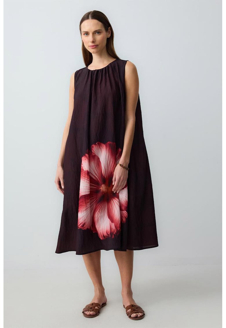 Rochie supradimensionata cu imprimeu floral - Rosu/Negru