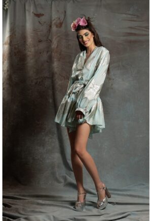 Rochie mini evazata din amestec de matase Calina - Verde