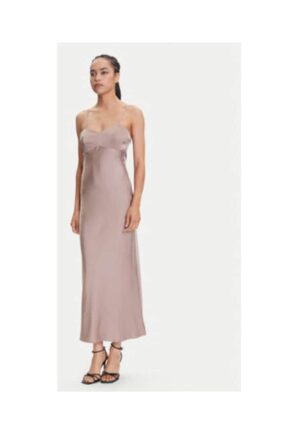 Rochie lunga cu decolteu sweetheart - Roz prafuit