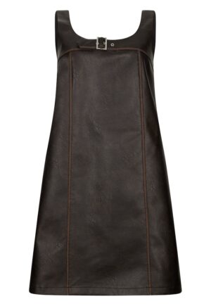 Rochie din piele ecologica cu buzunare - Maro inchis