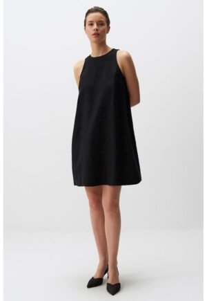 Rochie fara maneci - de in - cu model uni - Negru
