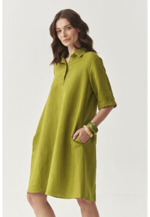 Rochie-tricou lejera din amestec de in - Verde masliniu