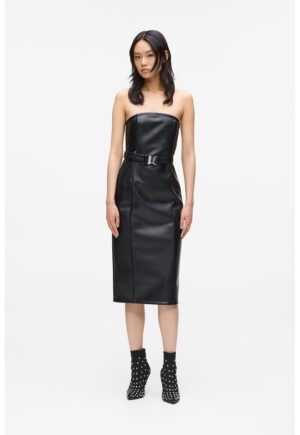 Rochie din piele ecologica fara bretele - Negru