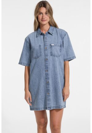 Rochie scurta din denim - Albastru prafuit
