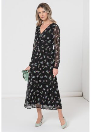 Rochie midi cu imprimeu floral - Verde/Negru