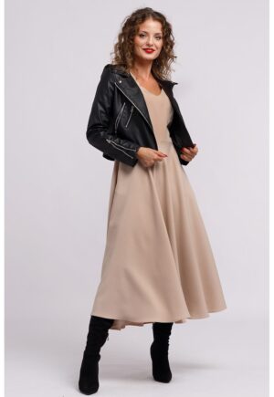 Rochie cu croiala in A si maneci bufante - Maro nisip