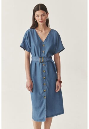Rochie midi din lyocell - Albastru deschis