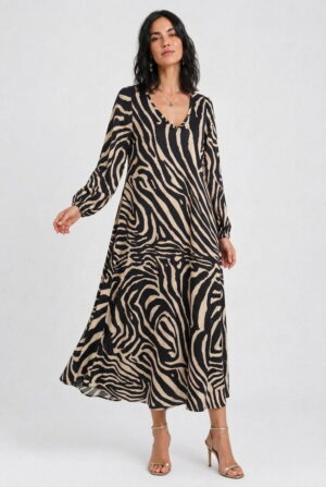 Rochie maxi din vascoza mata cu imprimeu zebra