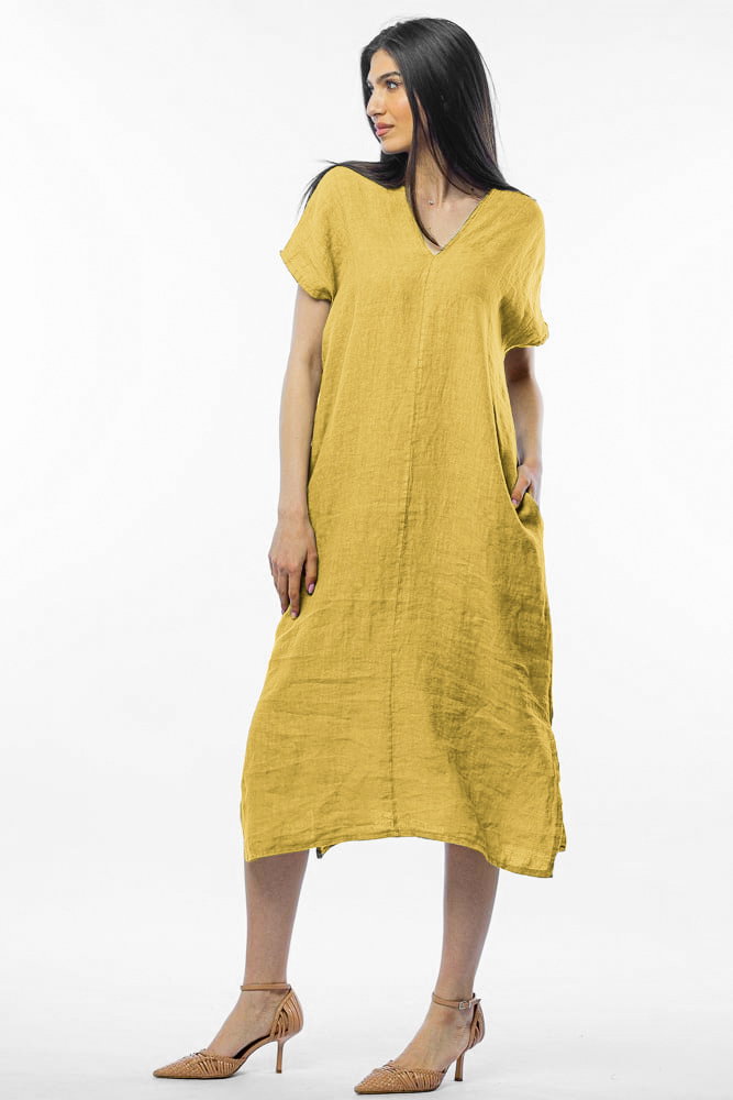 Rochie lunga din in cu funda pe spate