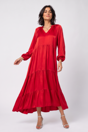 Rochie lunga din satin cu matase si vascoza