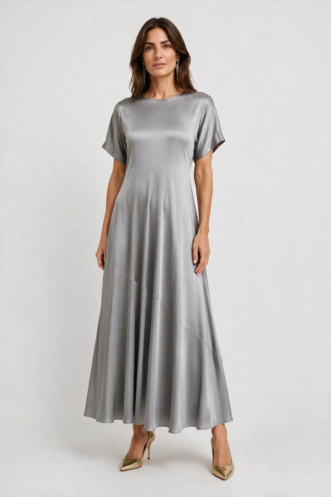 Rochie lunga din satin cu matase si vascoza