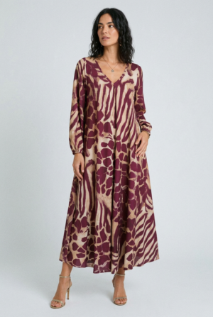 Rochie maxi din vascoza mata cu imprimeu animal print mixt