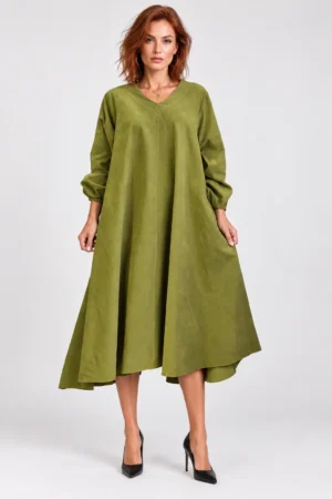 Rochie midi ampla din catifea reiata de bumbac