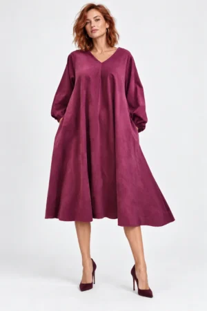 Rochie midi ampla din catifea reiata de bumbac
