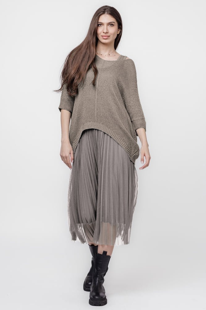 Rochie suprapusa cu puloveras si tulle plisat